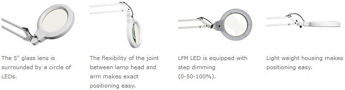 Luxo LFM LED Lighter-Duty Round Lens Magnifier Features